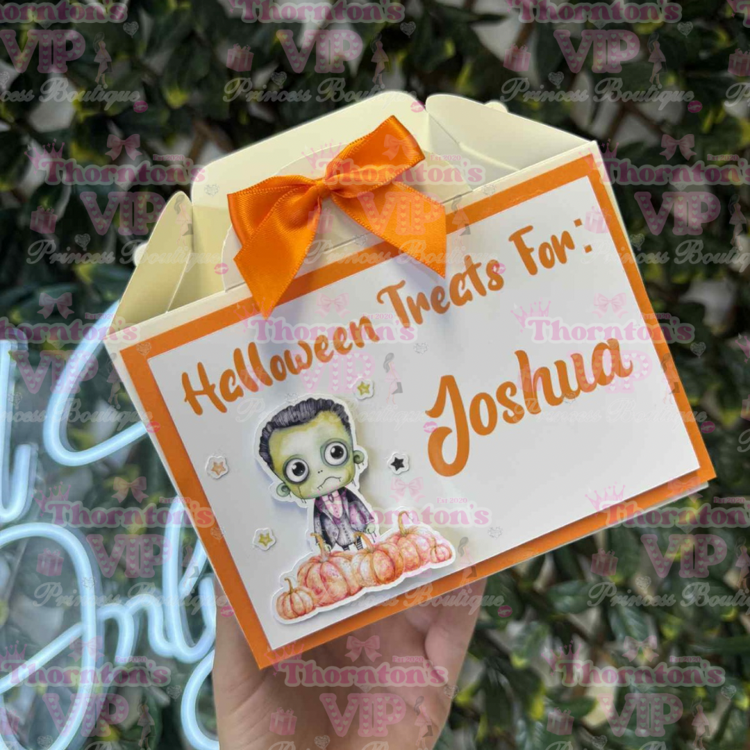 Personalised Halloween Treat Boxes with Bow – Flat Packed Party Favour Boxes in Multiple Designs