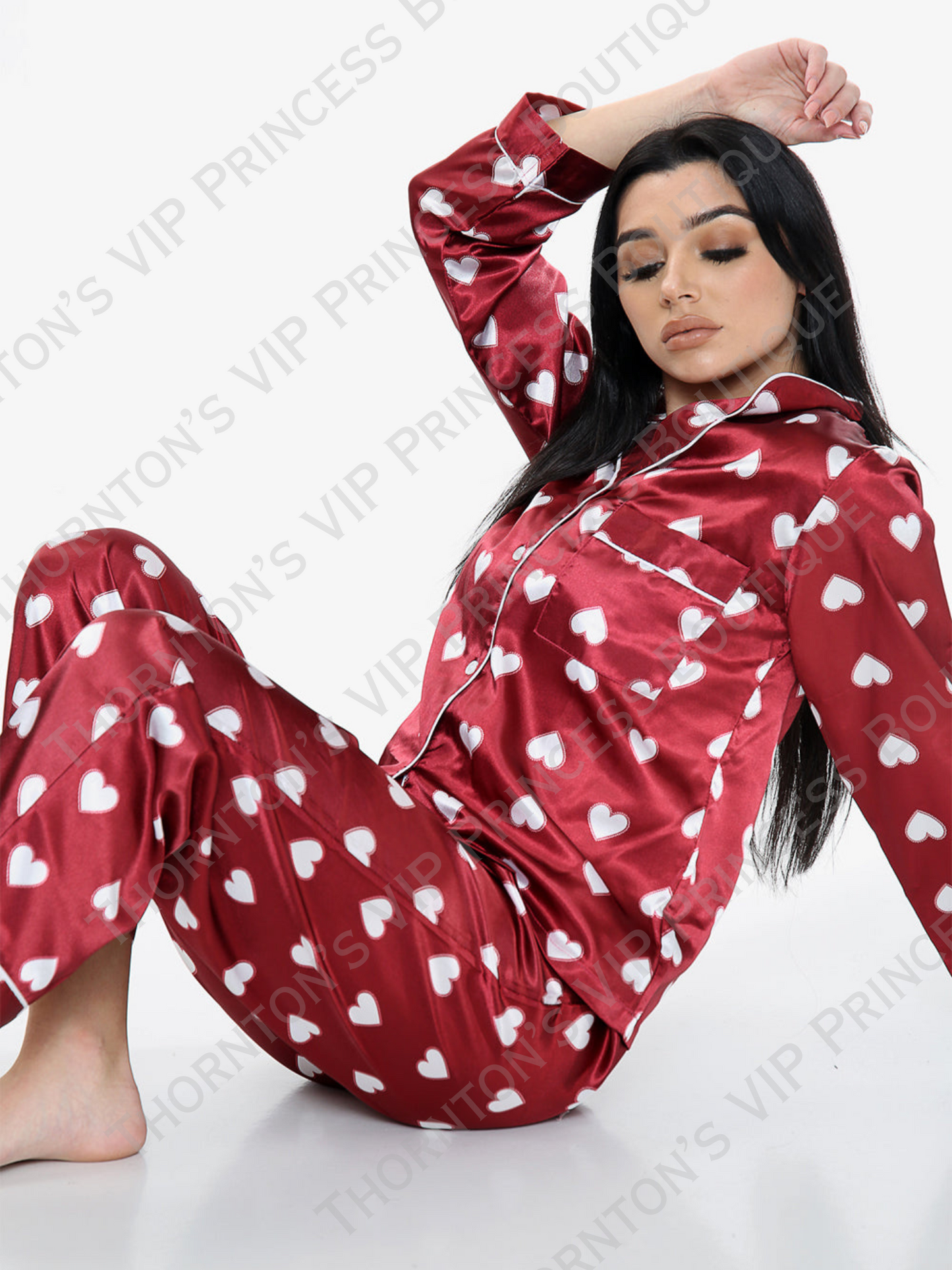 Heart Print Satin Pyjamas