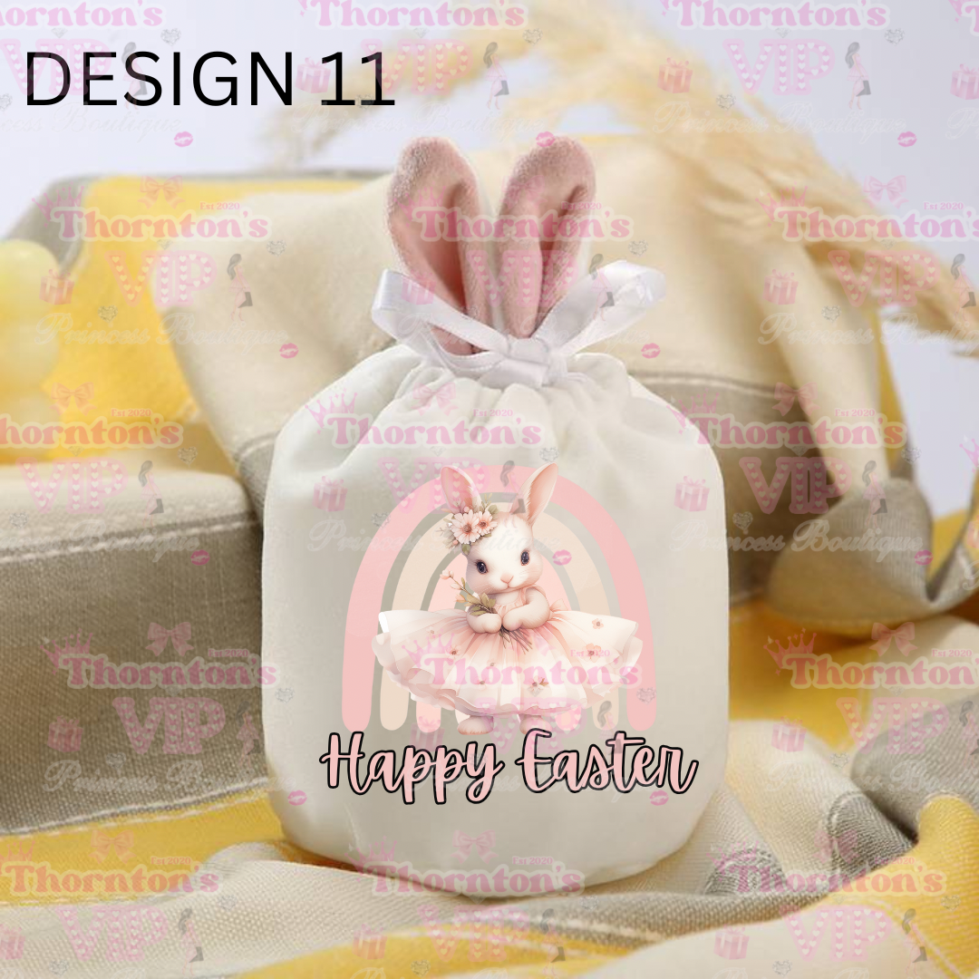 Velvet Easter Bunny Ear Personalised Drawstring Bag - Various Designs & Colours