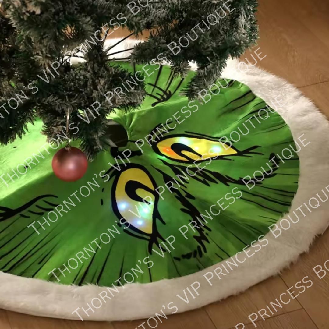 LED Eyes Grinch Christmas Tree Skirt