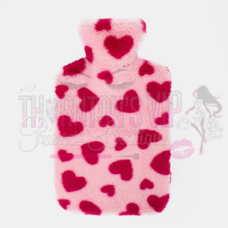 Heart Print Faux Fur Hot Water Bottle