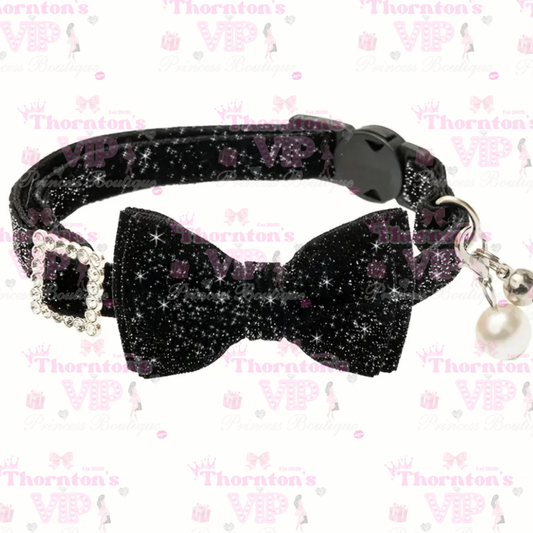 Glittery Bow Cat Collar – Sparkly Adjustable Collar with Bell (Black, Pink, or Purple)
