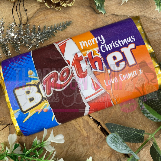Merry Christmas Brother Novelty Personalised Chocolate Bar
