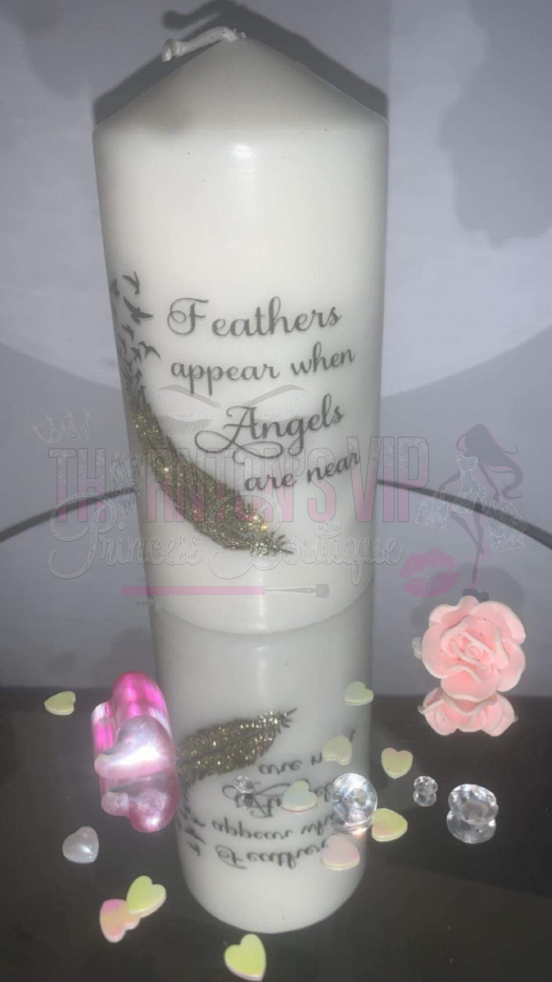 ‘Feathers Appear When Angels Are Near’ Quote Candle