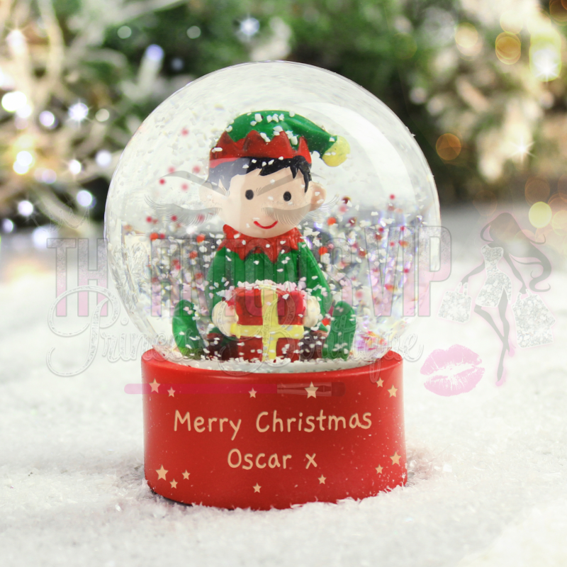 Personalised Message Elf Glitter Snow Globe