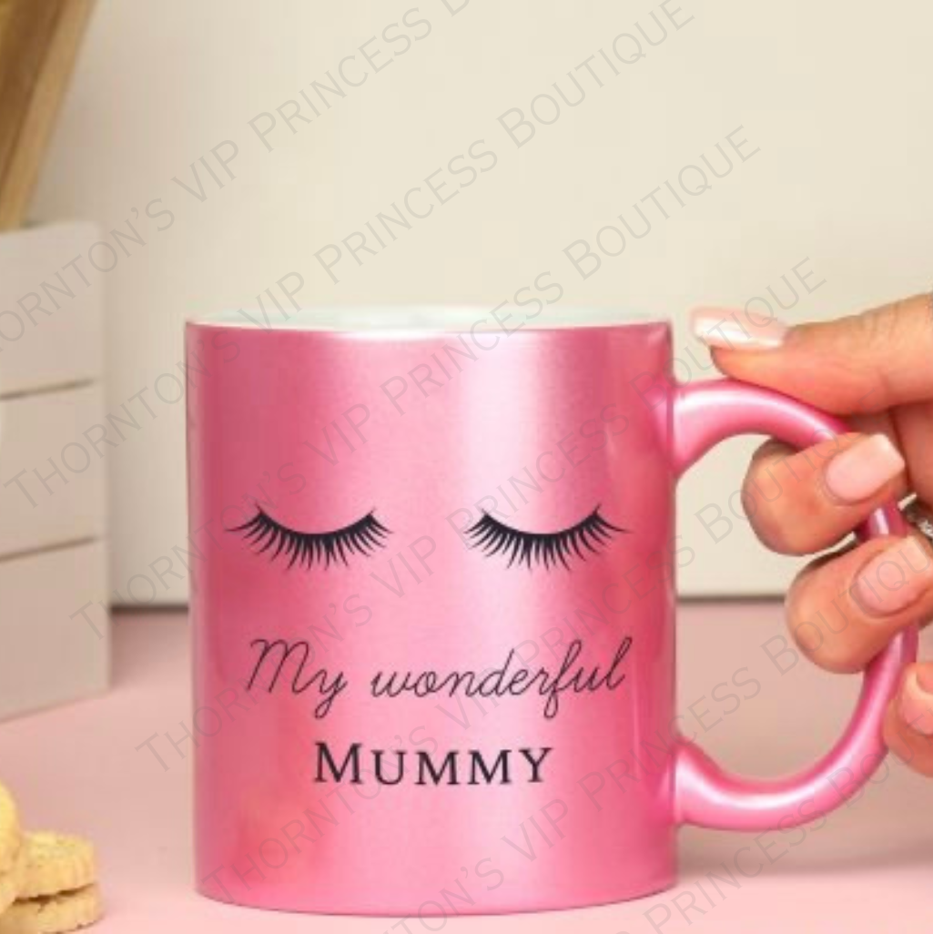 Personalised Eyelashes Pink Glitter Mug