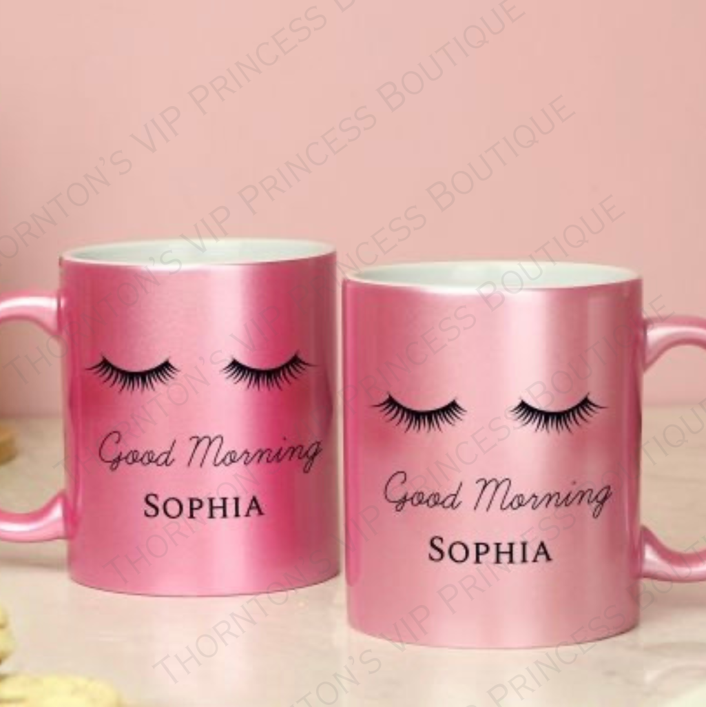 Personalised Eyelashes Pink Glitter Mug