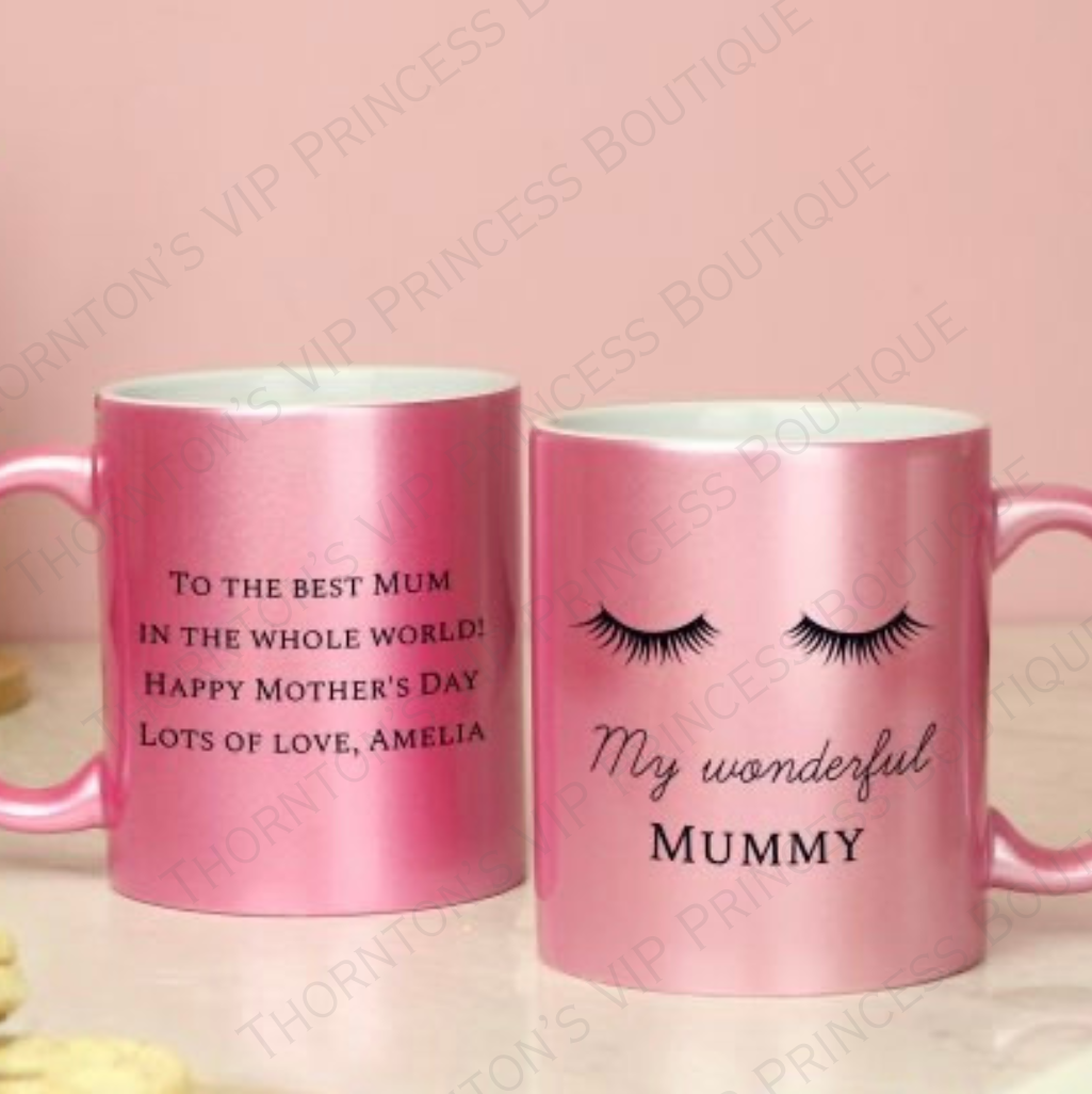 Personalised Eyelashes Pink Glitter Mug