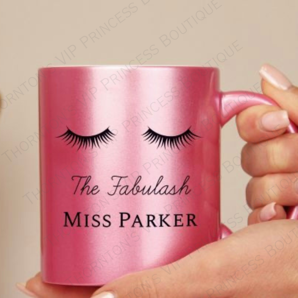 Personalised Eyelashes Pink Glitter Mug