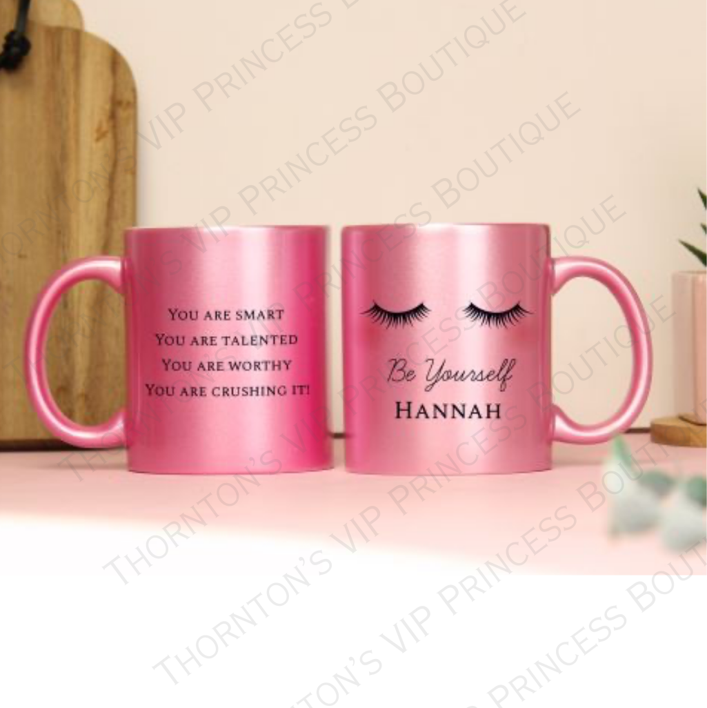 Personalised Eyelashes Pink Glitter Mug