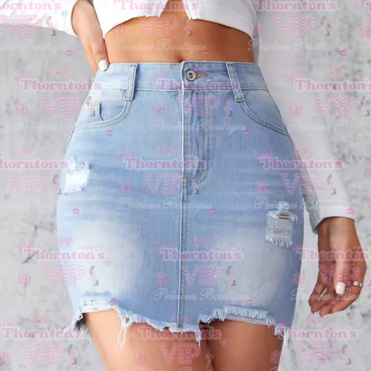 Ripped Effect Denim Skirt