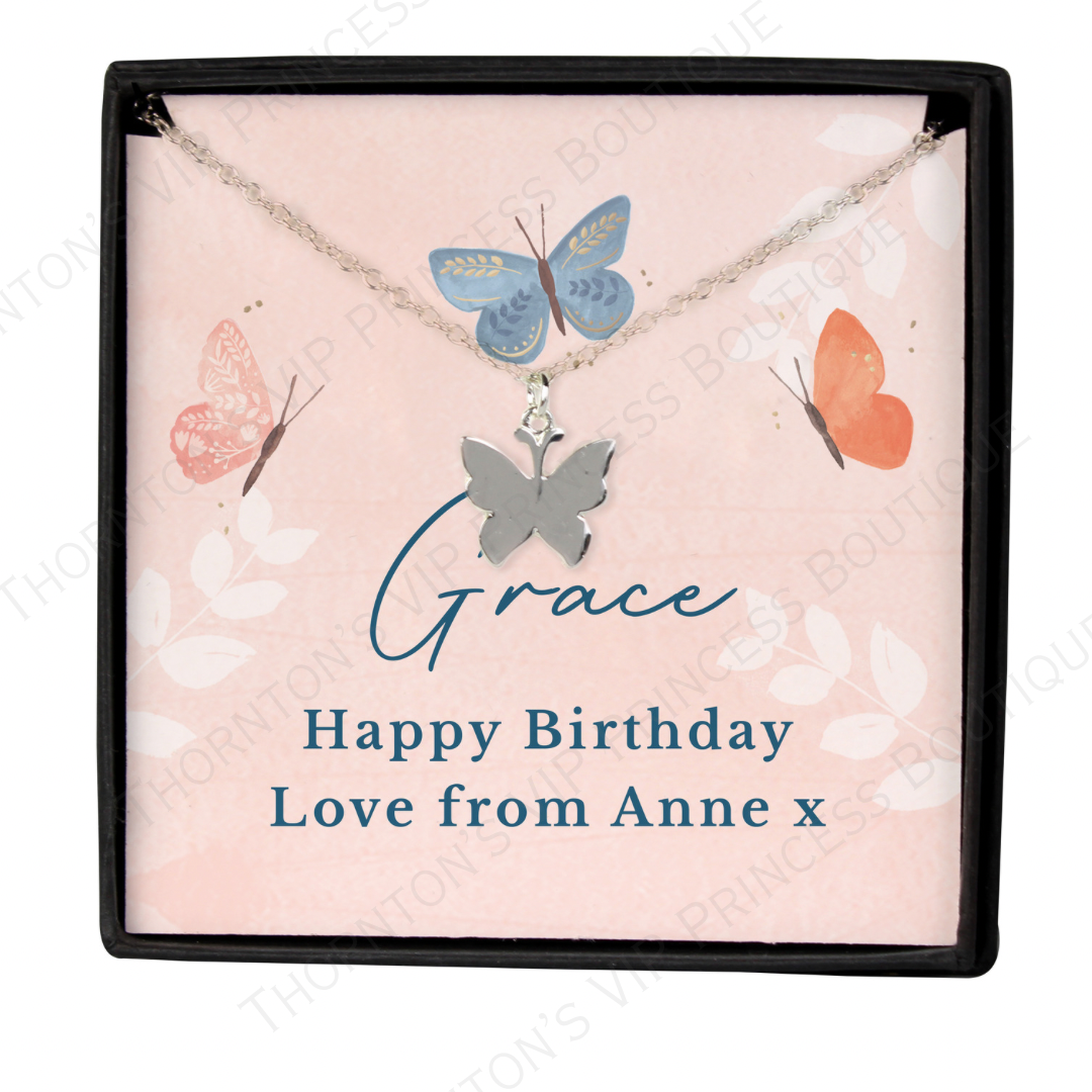 Personalised Butterfly Sentiment Necklace and Box