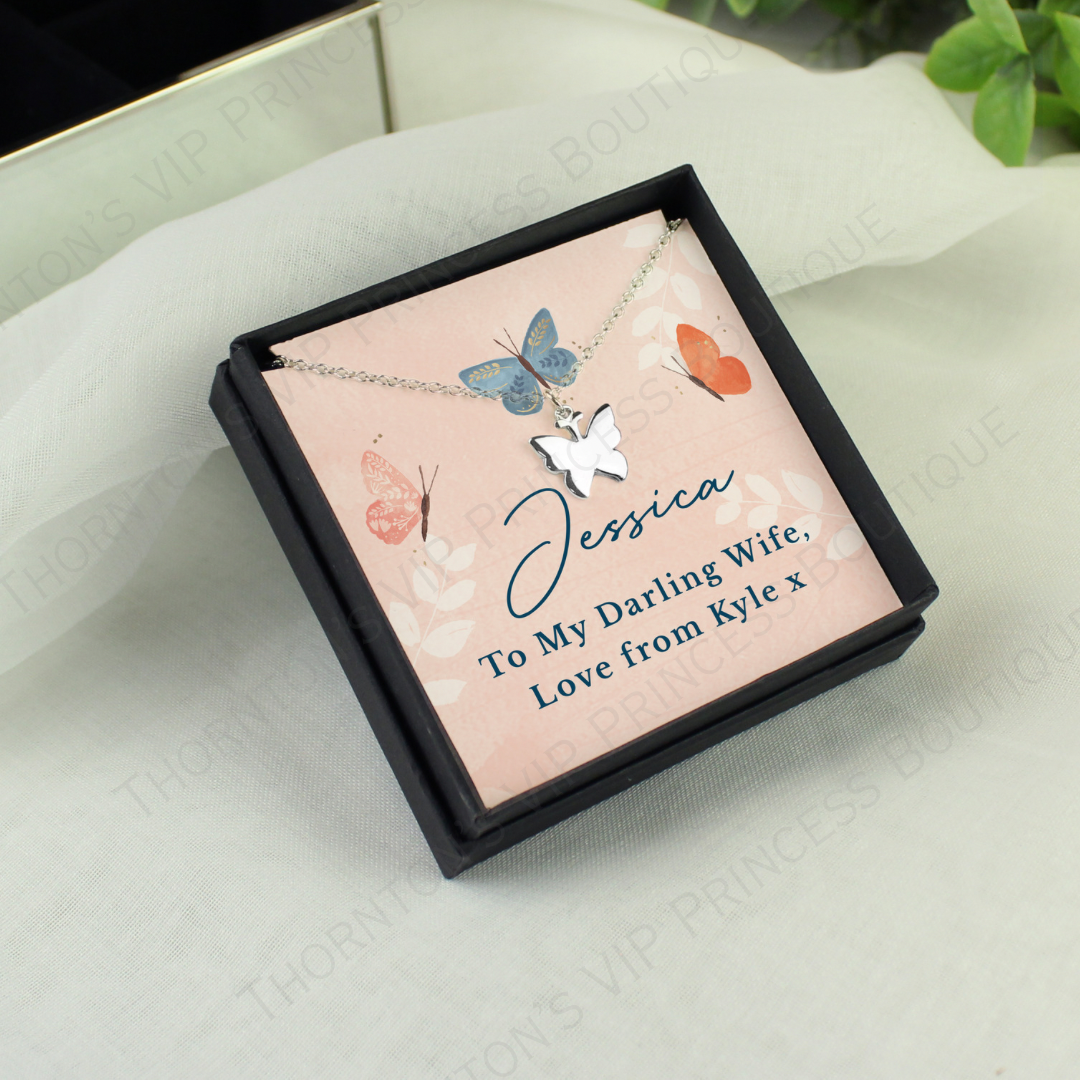 Personalised Butterfly Sentiment Necklace and Box