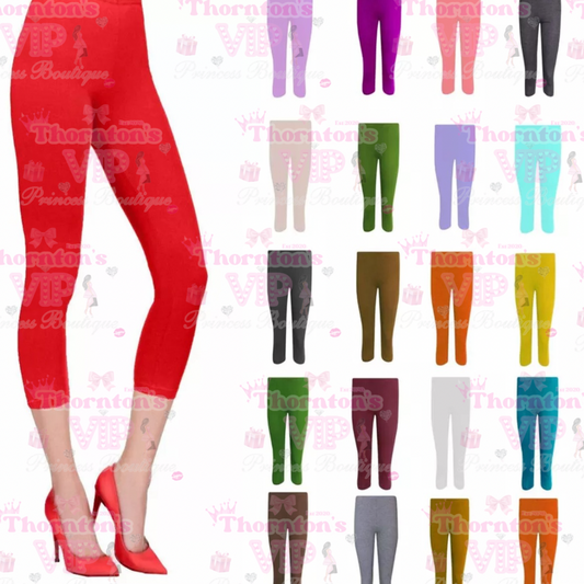 Ladies Basic 3/4 Length Leggings - Variety Of Colours