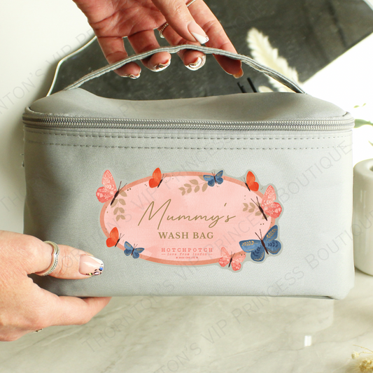 Personalised Butterfly Grey Toiletry Bag