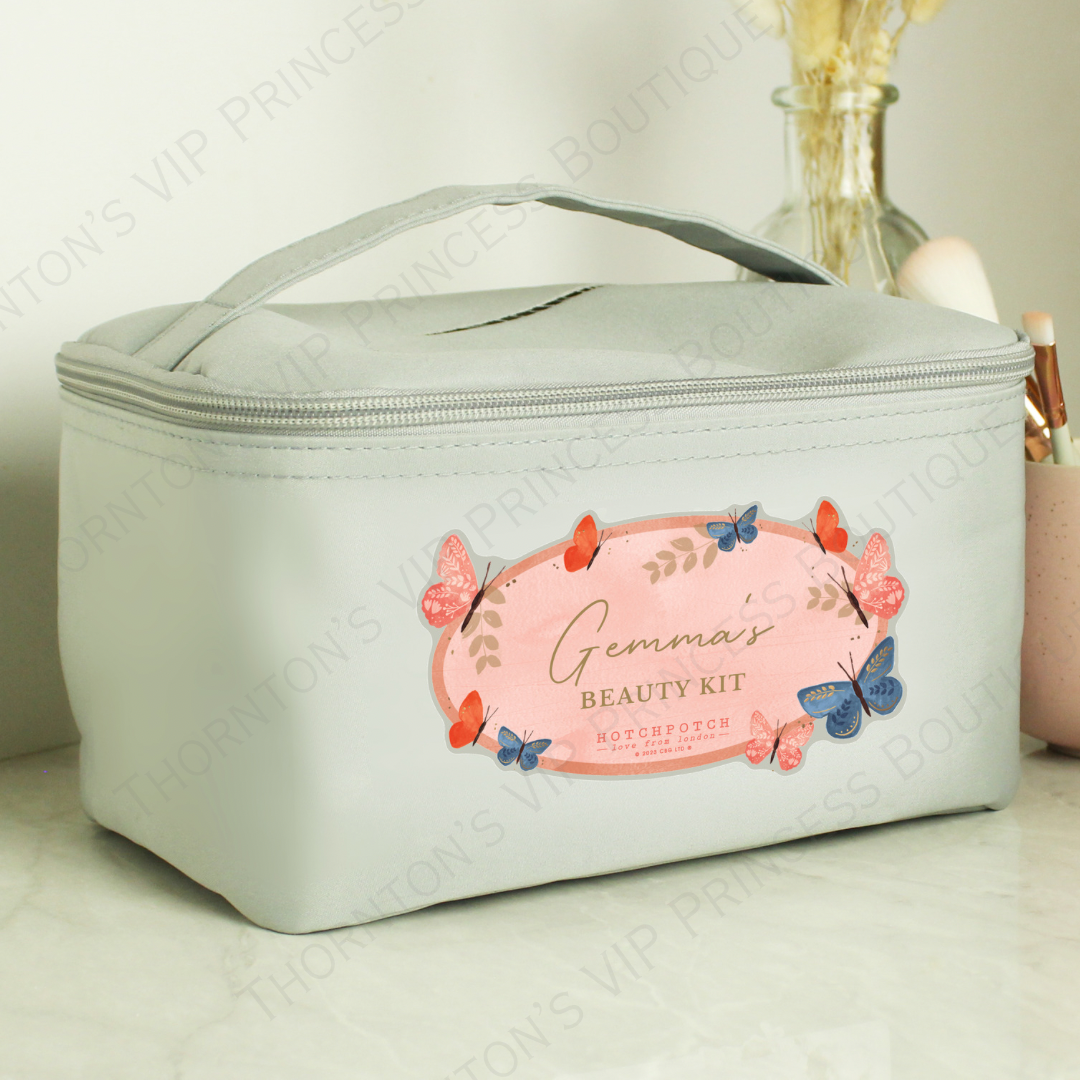 Personalised Butterfly Grey Toiletry Bag