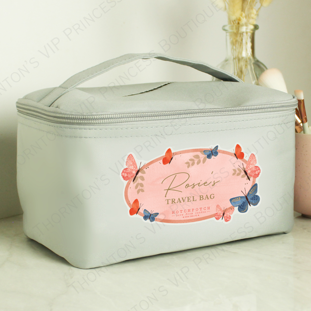 Personalised Butterfly Grey Toiletry Bag