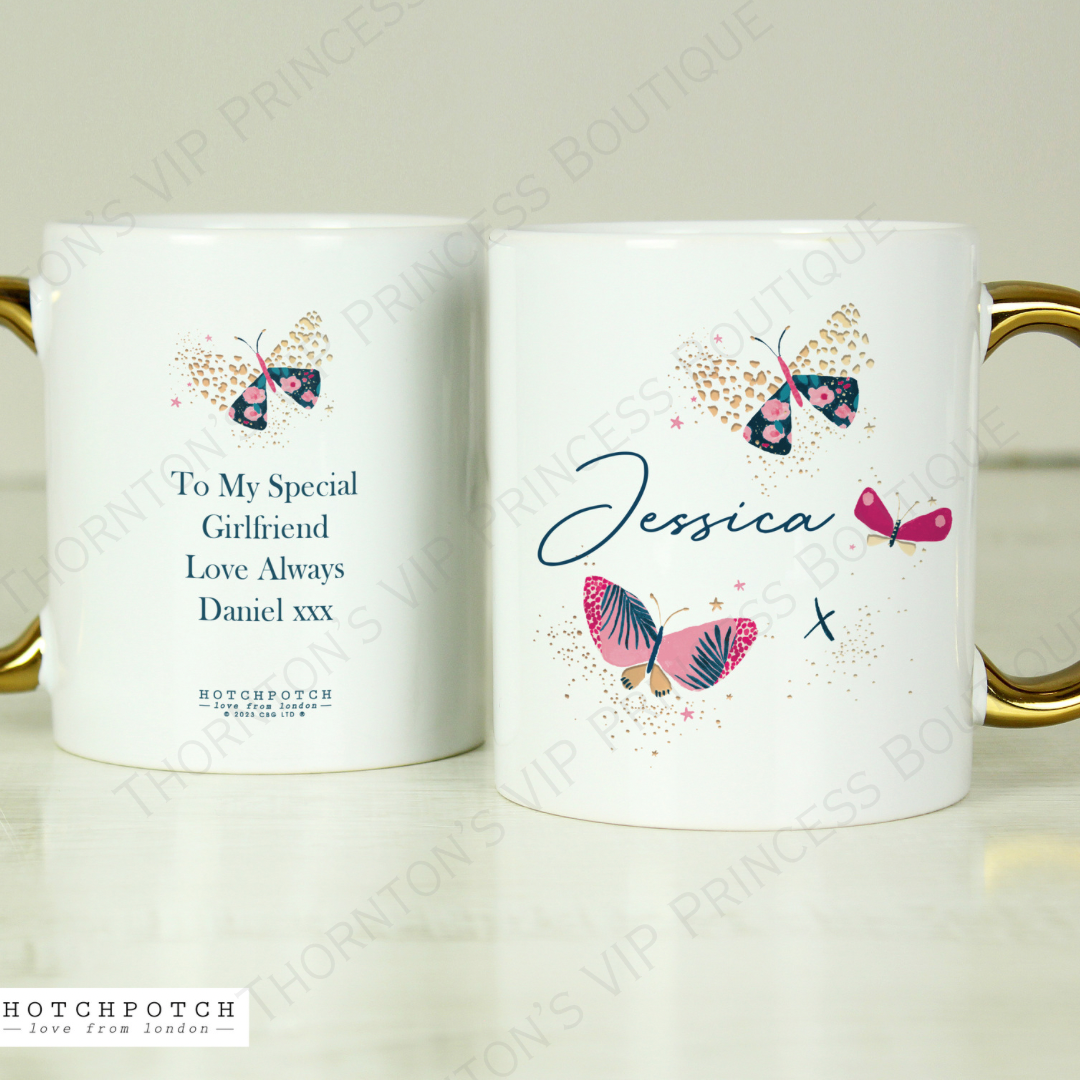 Personalised Butterfly Gold Handle Mug