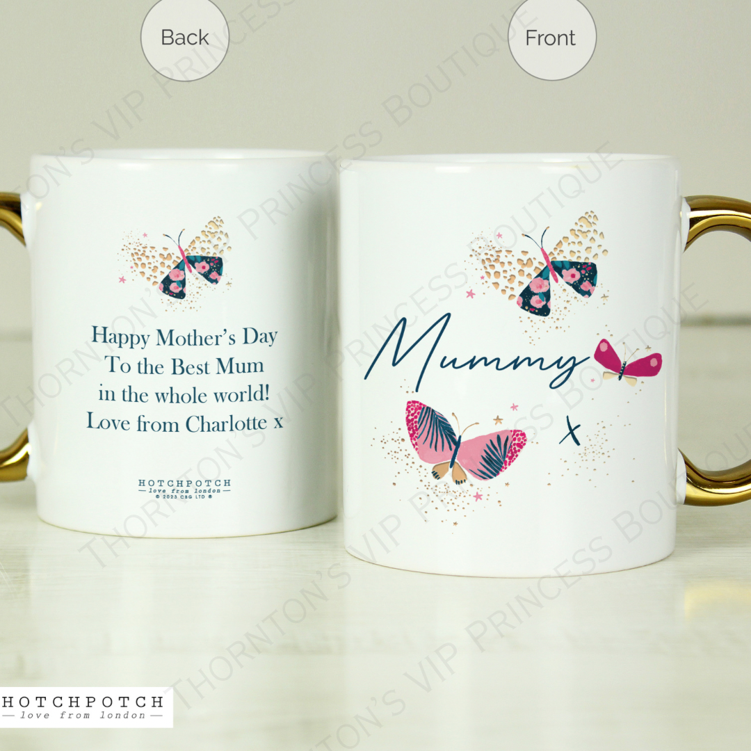 Personalised Butterfly Gold Handle Mug