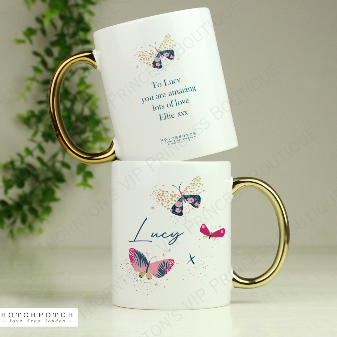 Personalised Butterfly Gold Handle Mug