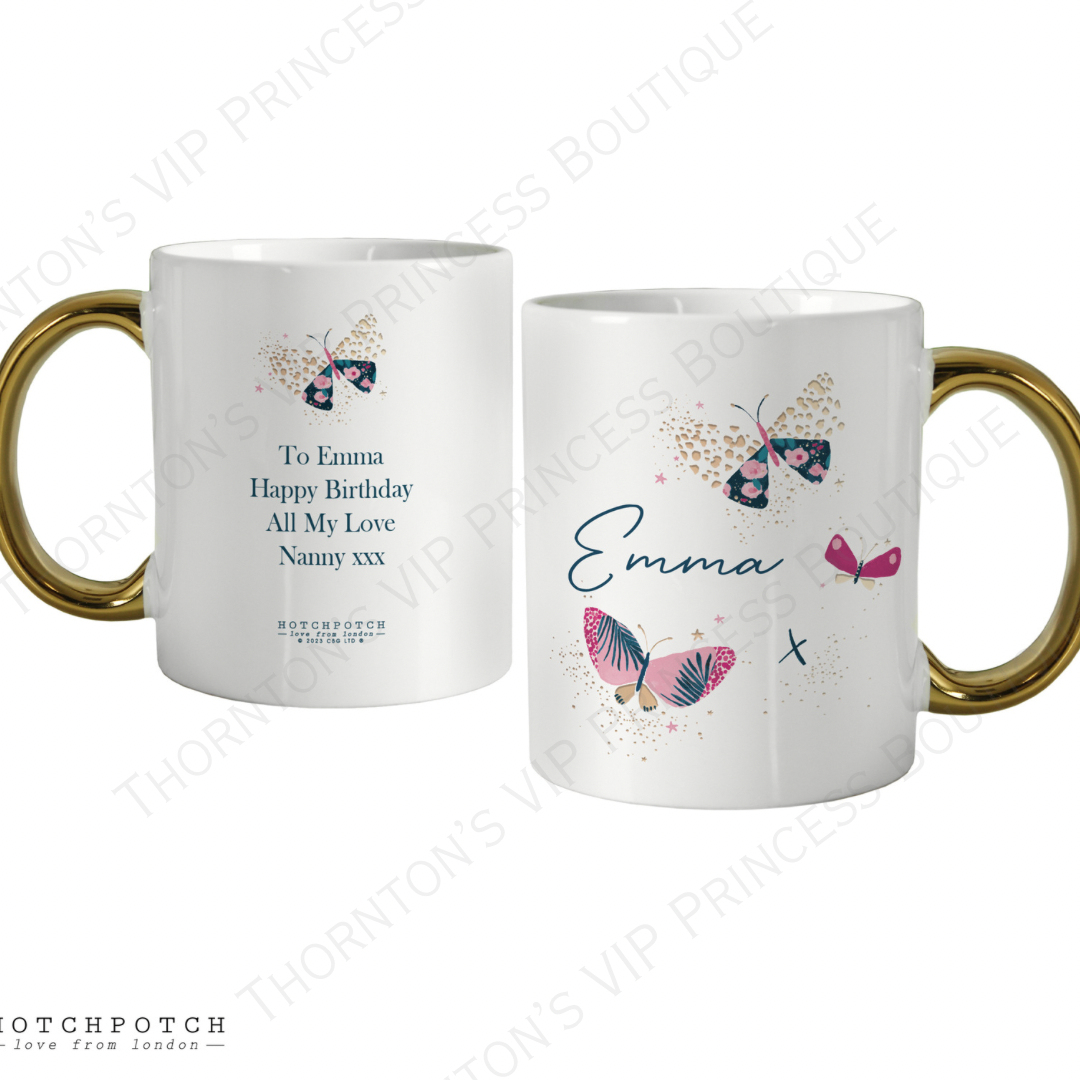 Personalised Butterfly Gold Handle Mug