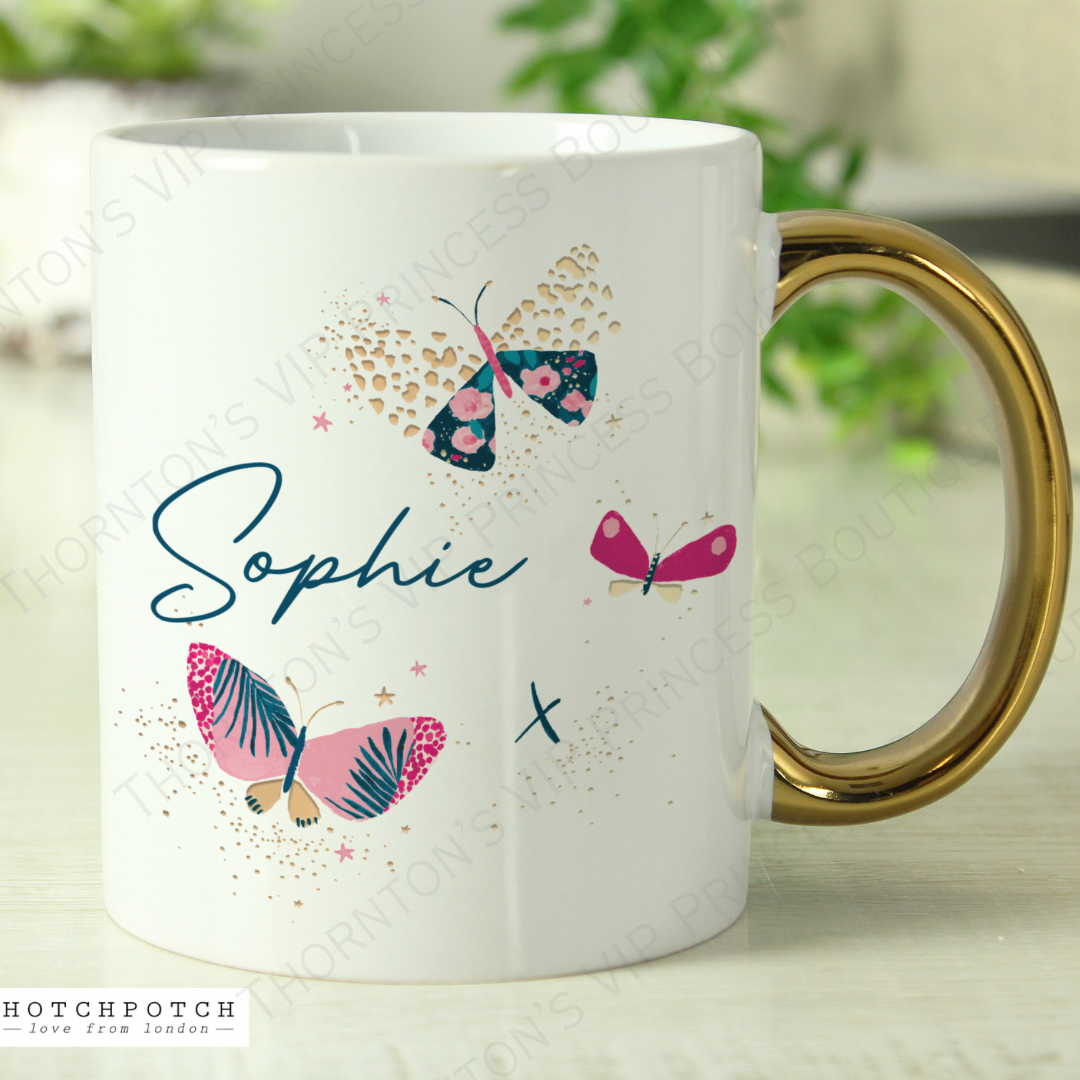 Personalised Butterfly Gold Handle Mug