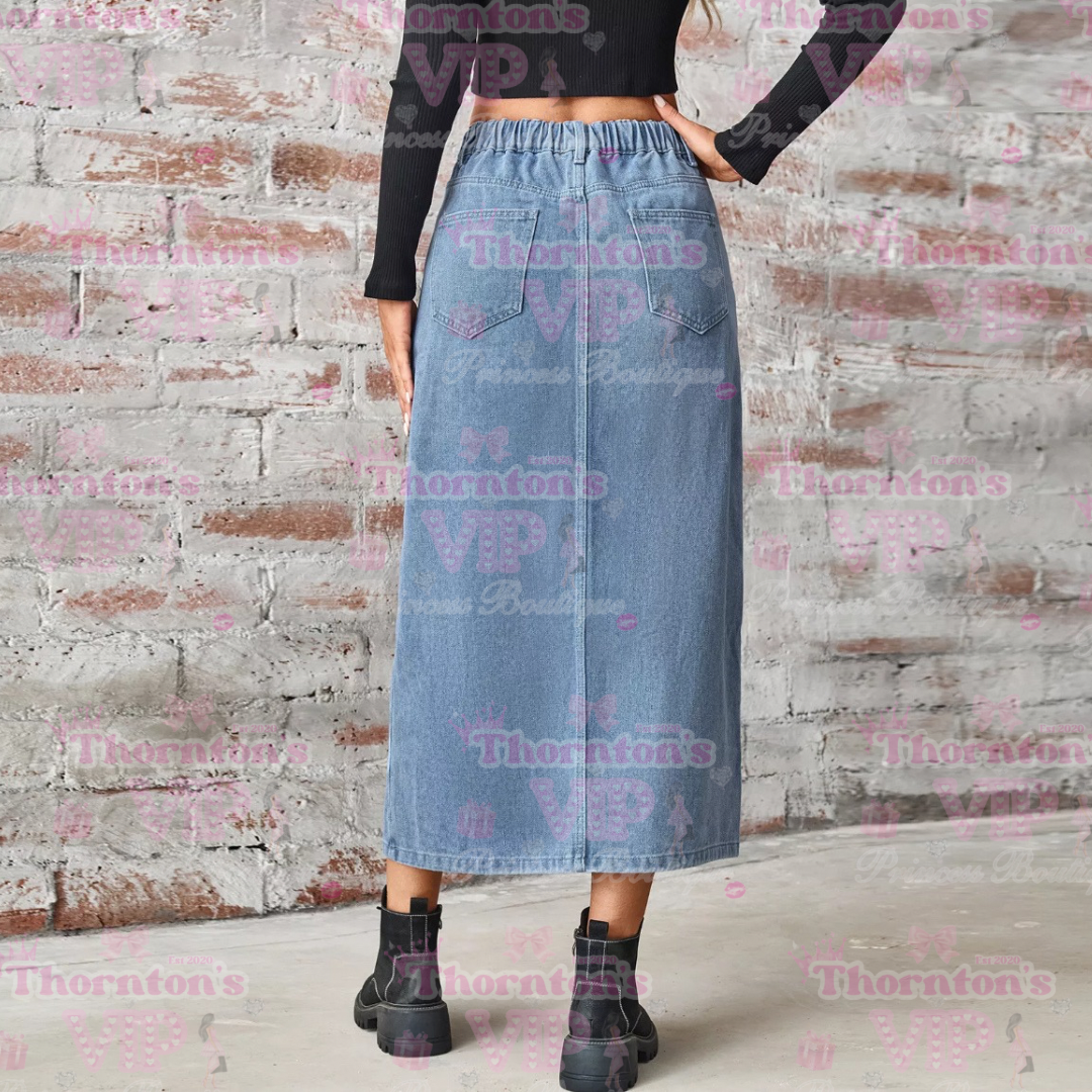 Casual Long Split Denim Skirt