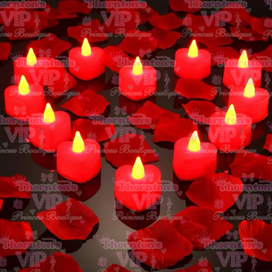 Set Of 24 Red Heart LED Candles