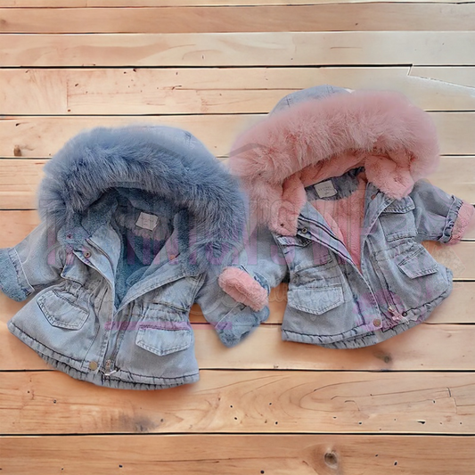 Girls Faux Fur Denim Winter Darling Coat