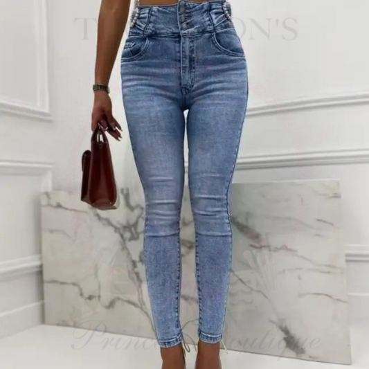 Pearl Heart Accent High-Waisted Jeans