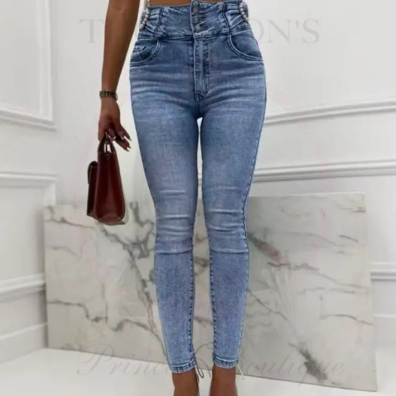 Pearl Heart Accent High-Waisted Jeans