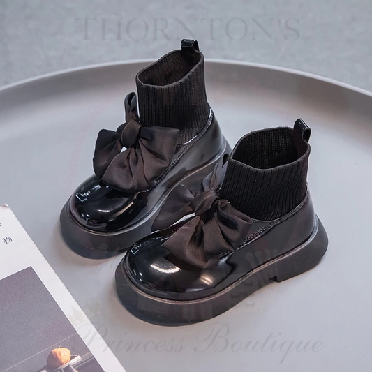 Girls Chic Bow Front Patent Leather Boots
