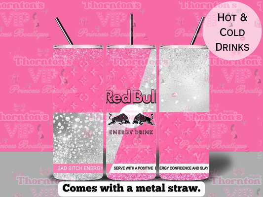 Redbull Pink And Silver LV Pattern Tumbler