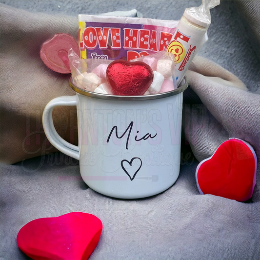 Valentines Personalised Name Enamel Mug Gift Set