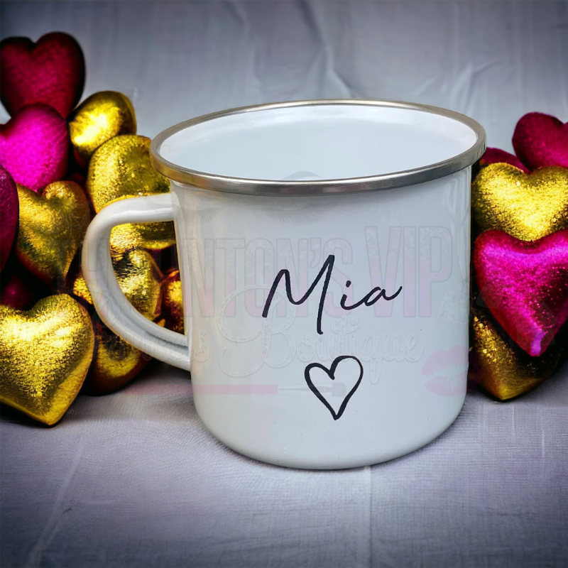 Valentines Personalised Name Enamel Mug Gift Set