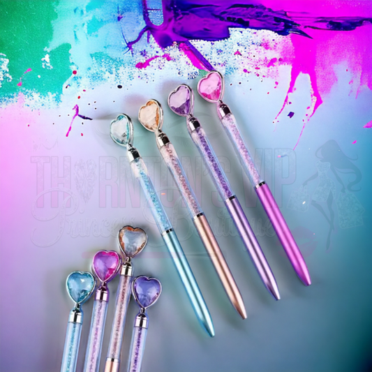 Set Of Four Gem Sparkle Colourful Heart Ballpoint Pens