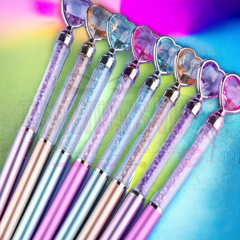 Set Of Four Gem Sparkle Colourful Heart Ballpoint Pens