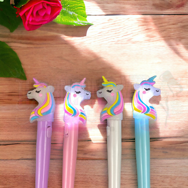 Set Of Four Cute Light Up Unicorn Pens