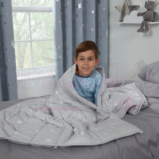 Kids Grey Star Teddy Fleece Weighted Blanket
