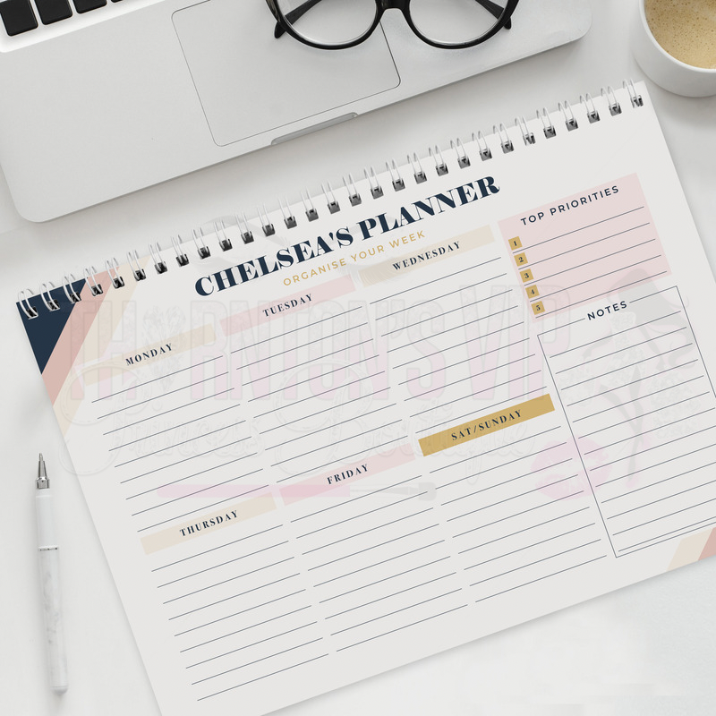 Personalised Navy & Blush A4 Desk Planner