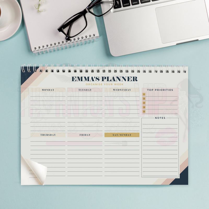 Personalised Navy & Blush A4 Desk Planner