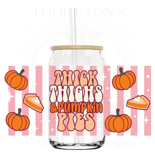 ‘Thick Thighs & Pumpkin Pies’ Glass Coffee Mug