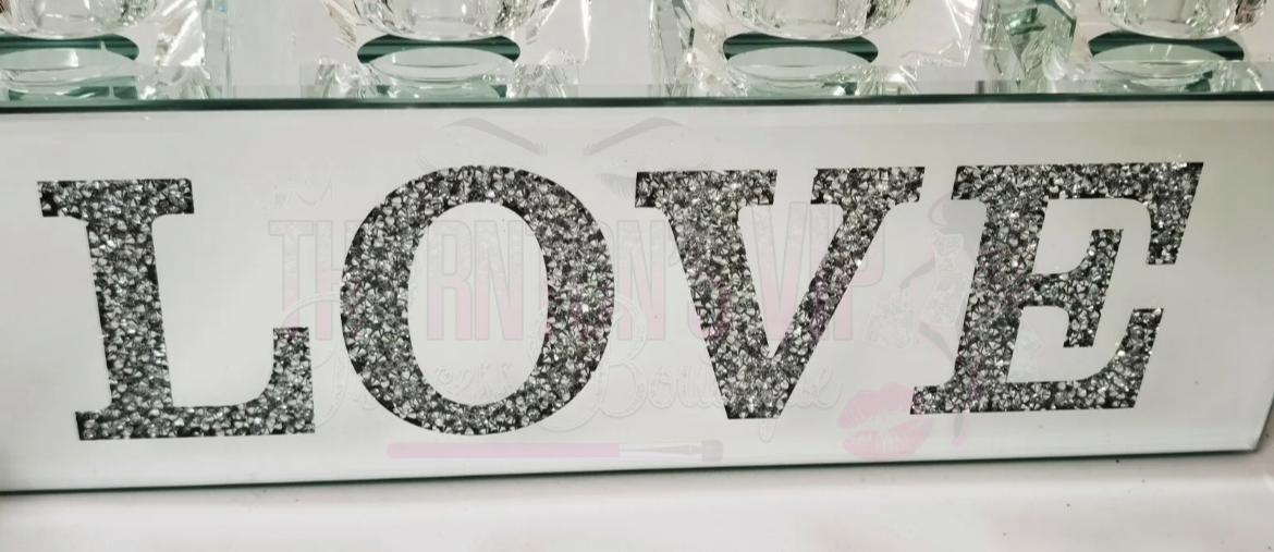 Love Crushed Diamond Mirrored Tealight Candle Holder