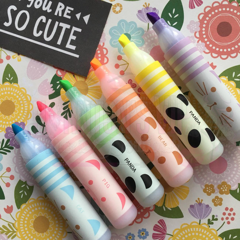 Set Of 6 Striped Animal Highlighter Pens