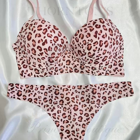 Pretty in Pink Leopard Push-Up Bra & Thong Set