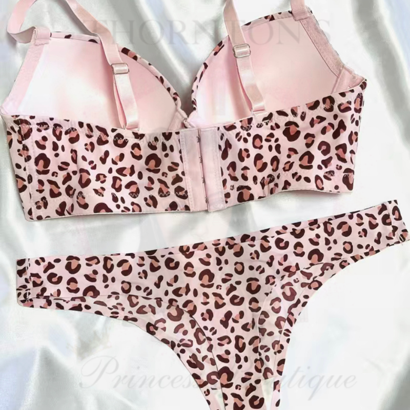 Pretty in Pink Leopard Push-Up Bra & Thong Set