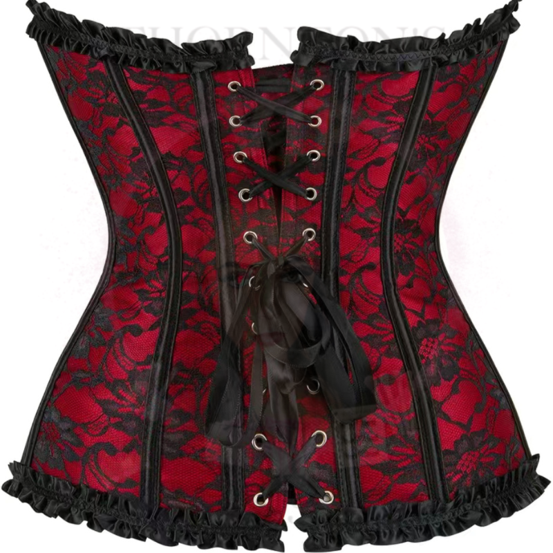 Enchanting Floral Gothic Lace Corset Waist Bustier In Red & Black