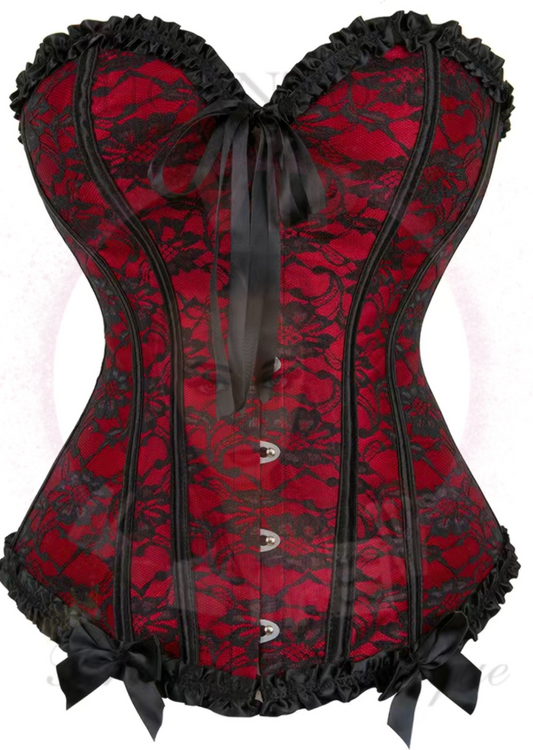 Enchanting Floral Gothic Lace Corset Waist Bustier In Red & Black