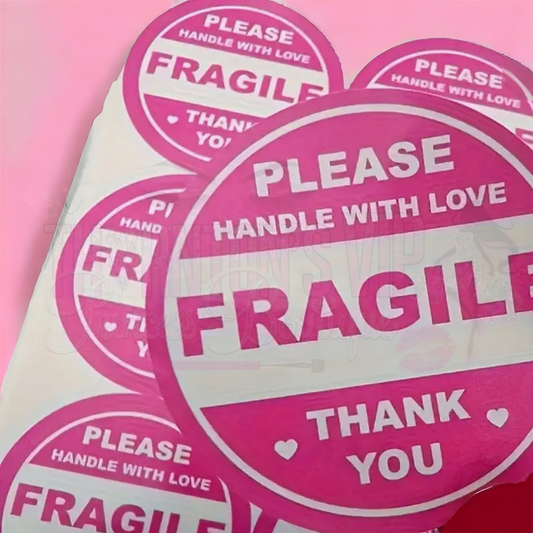 Pink Round Fragile Stickers