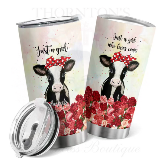 Cow & Roses Enthusiast Stainless Steel Travel Mug